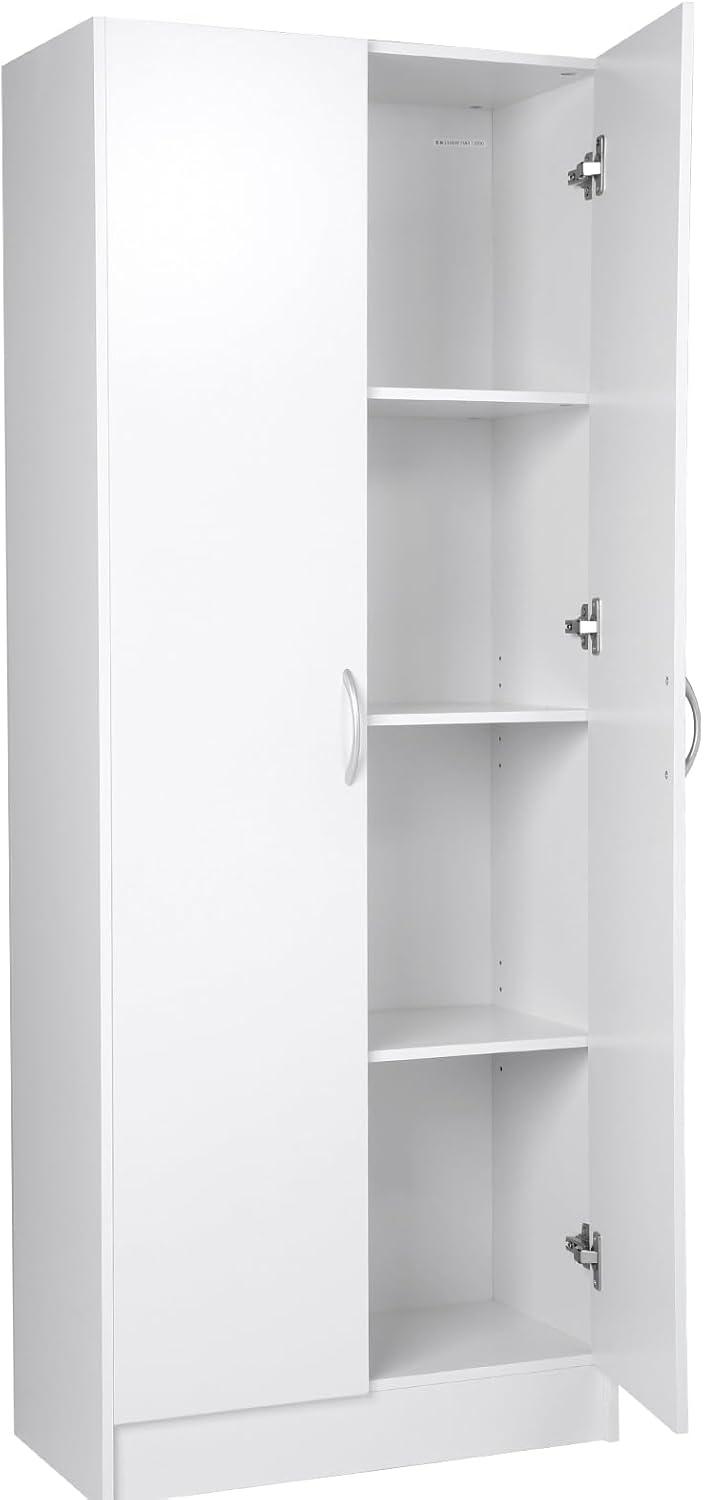 White 60" Tall Freestanding Kitchen Pantry Cabinet with Adjustable Shelves