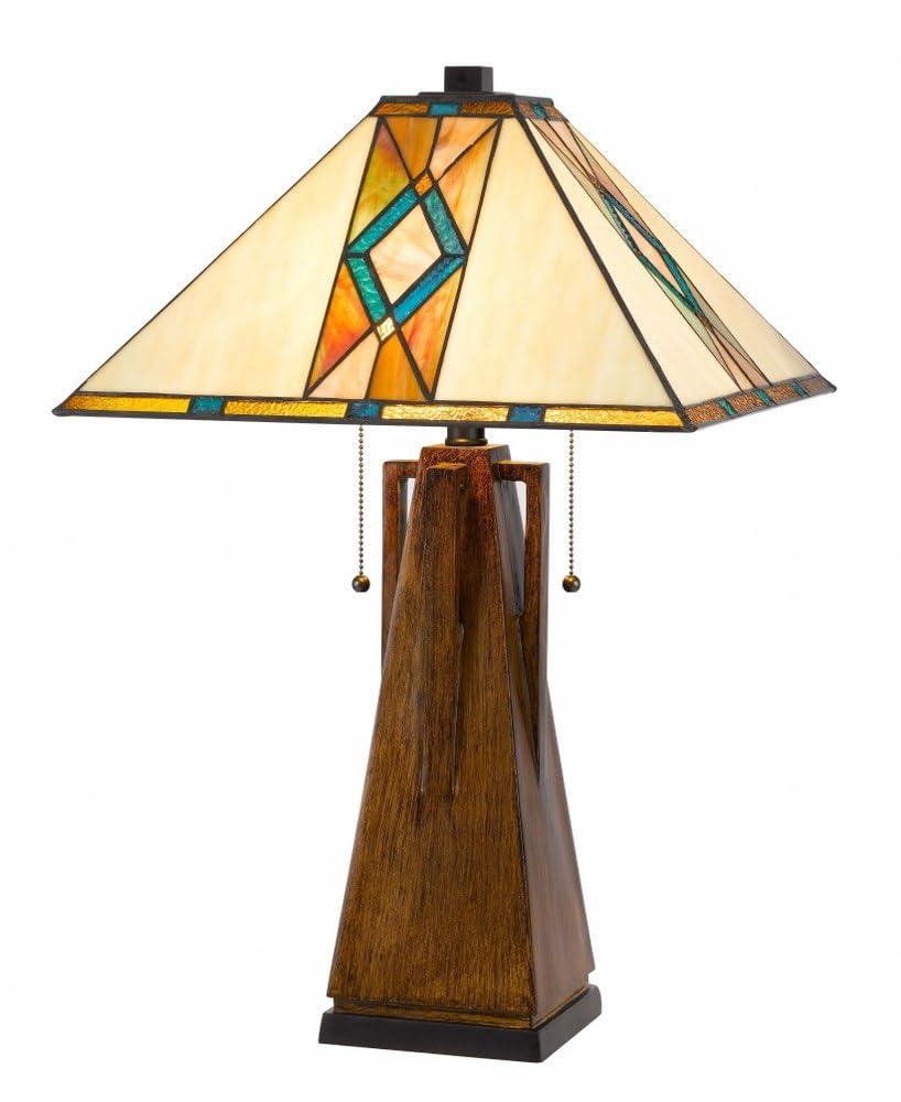 Cal Lighting 60W x 2 Tiffany table lamp with pull chain switch with resin lamp body