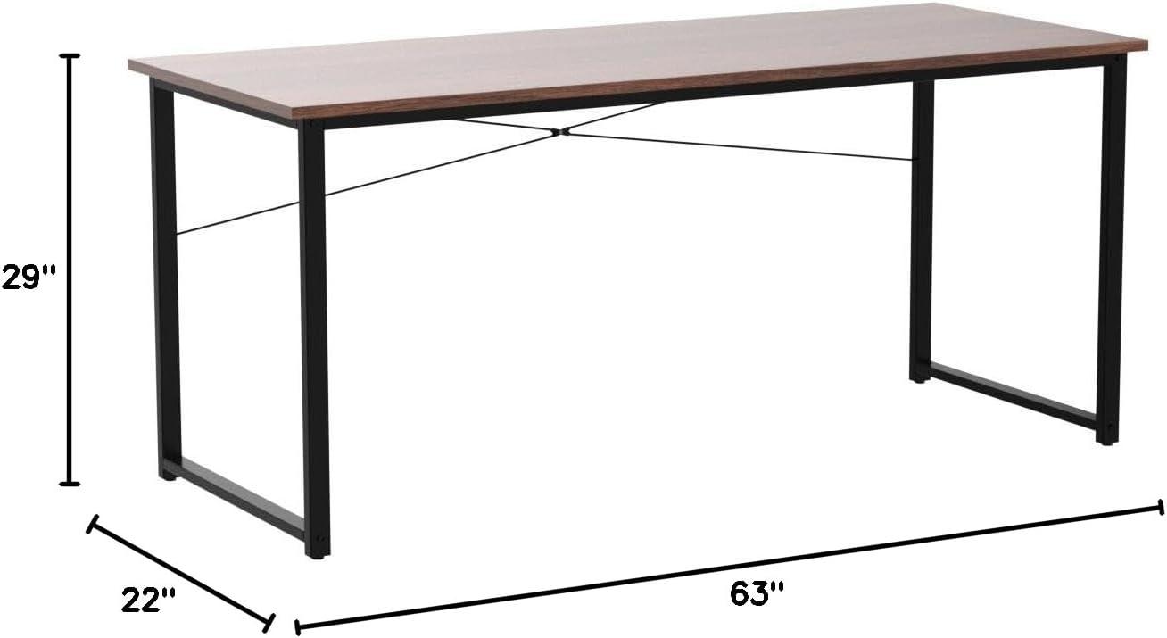 Deep Brown Rectangular Wood Computer Desk with Metal Frame