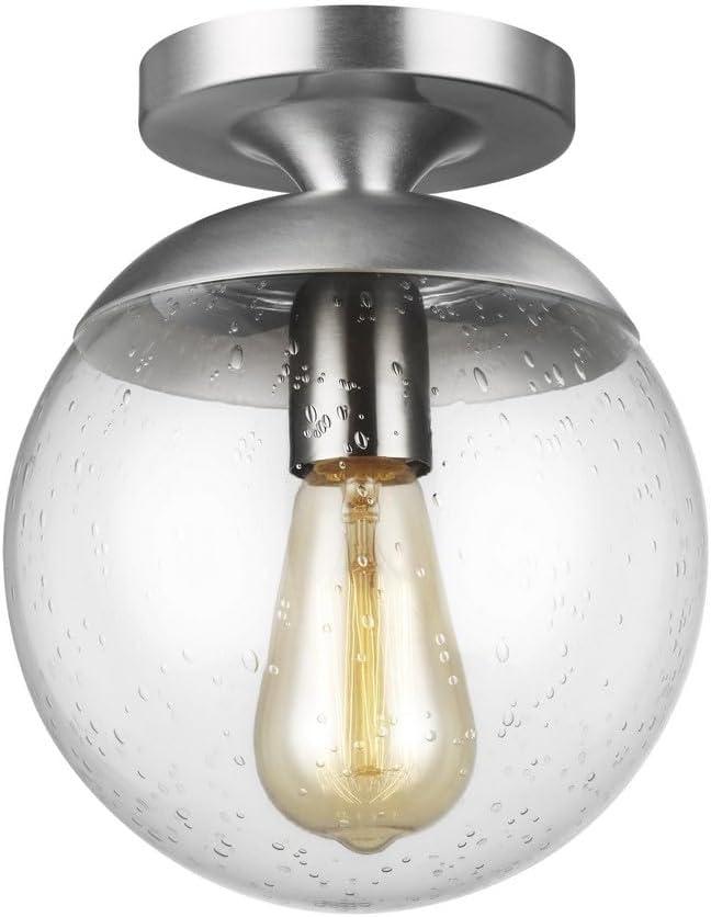 Satin Aluminum Globe Semi-Flush Mount with Clear Seeded Glass