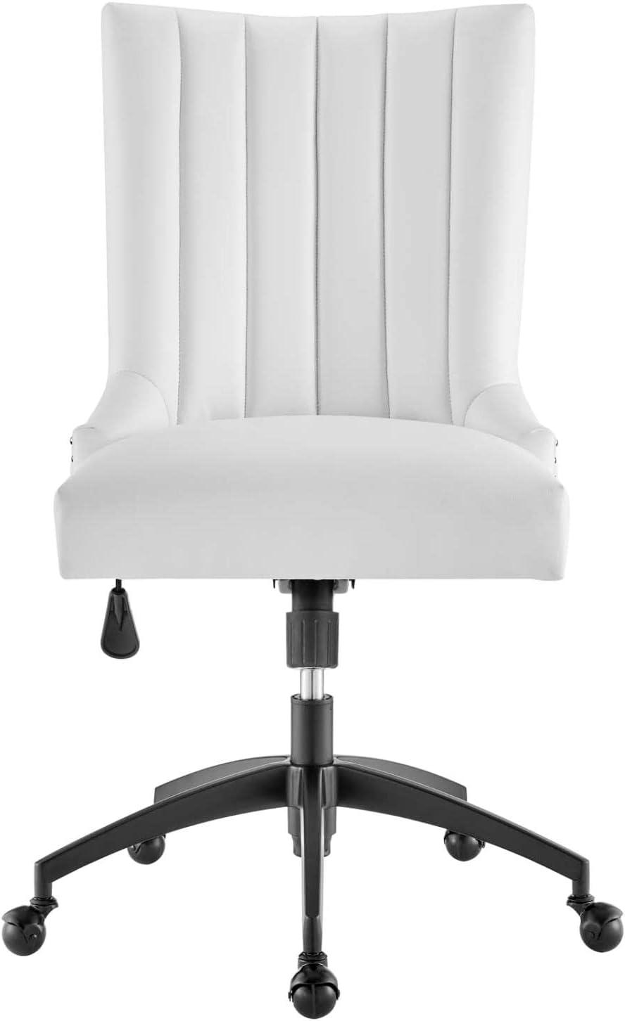 Modway Empower Vegan Leather Office Chair – Channel Tufted Ergonomic Desk Chair in Black and White with Chrome Base