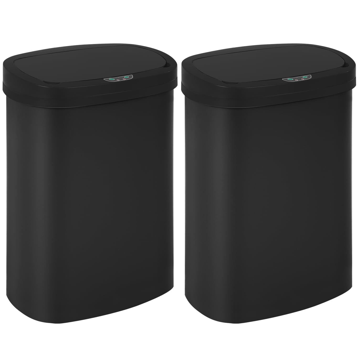 Black Plastic Touchless 13-Gallon Kitchen Trash Can Set