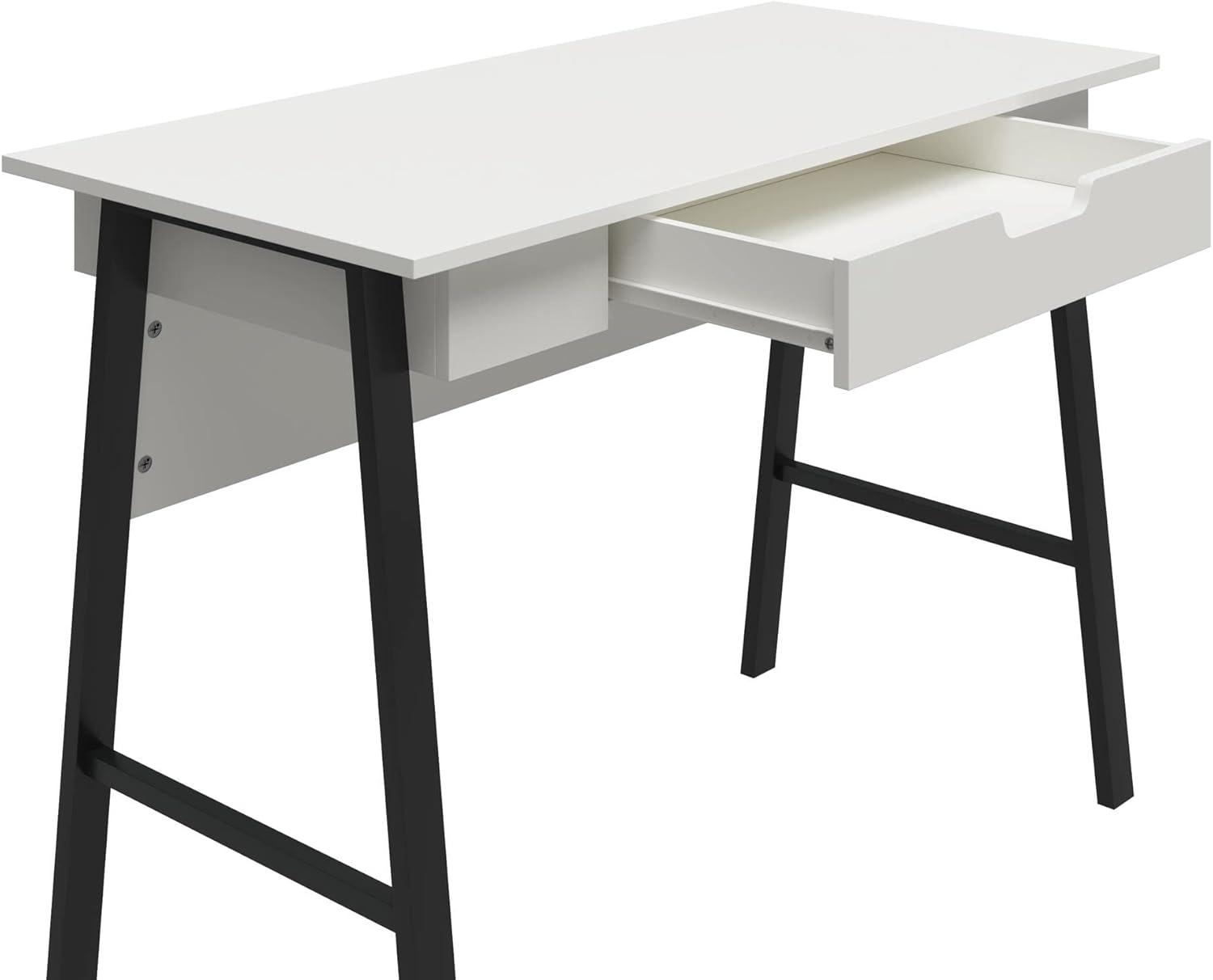 White and Black Wood Computer Desk with Drawer