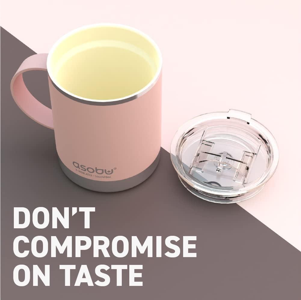 Asobu Ultimate Stainless Steel Ceramic Inner Coating Coffee Mug with Double Walled Copper Lining Insulation, 12 Ounces - (Pink)