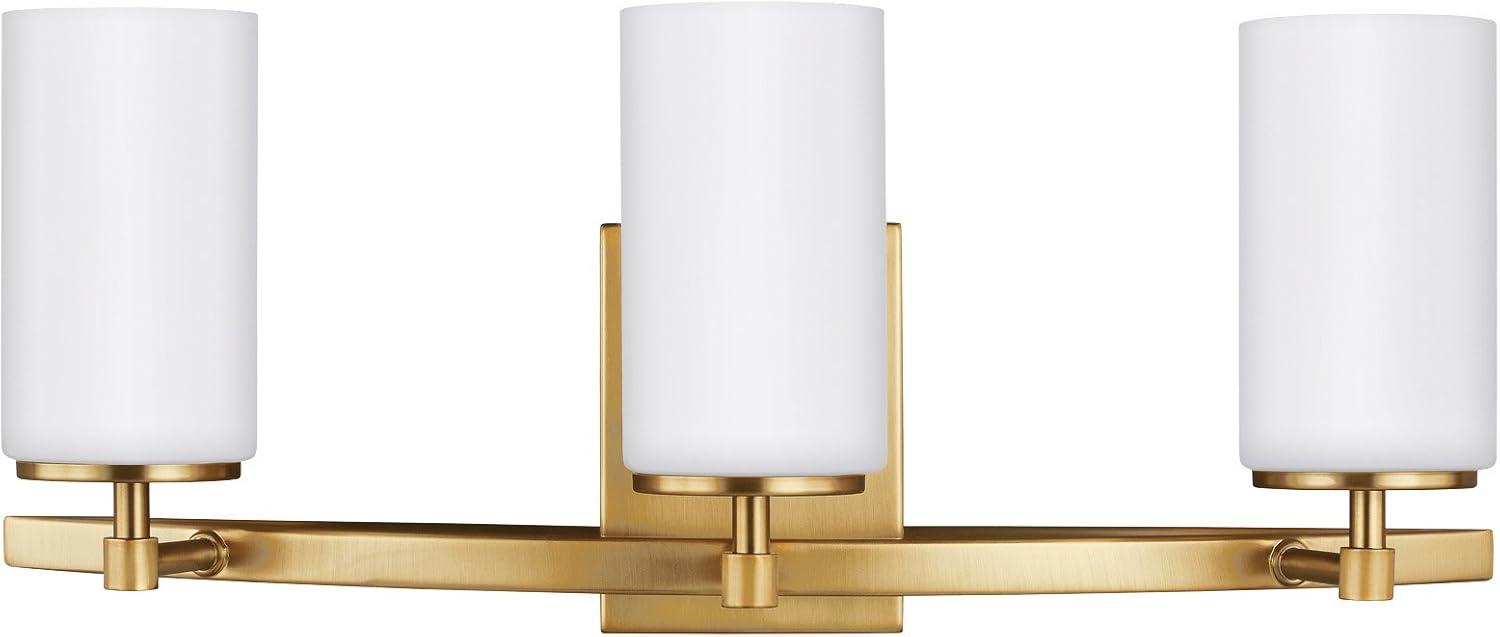 Satin Brass 3-Light Wall Bath Sconce with Etched White Glass