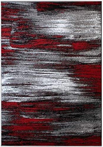 BizChair Modern Contemporary Area Rug, Red Grey Black (5 Feet X 7 Feet)