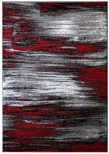 BizChair Modern Contemporary Area Rug, Red Grey Black (5 Feet X 7 Feet)