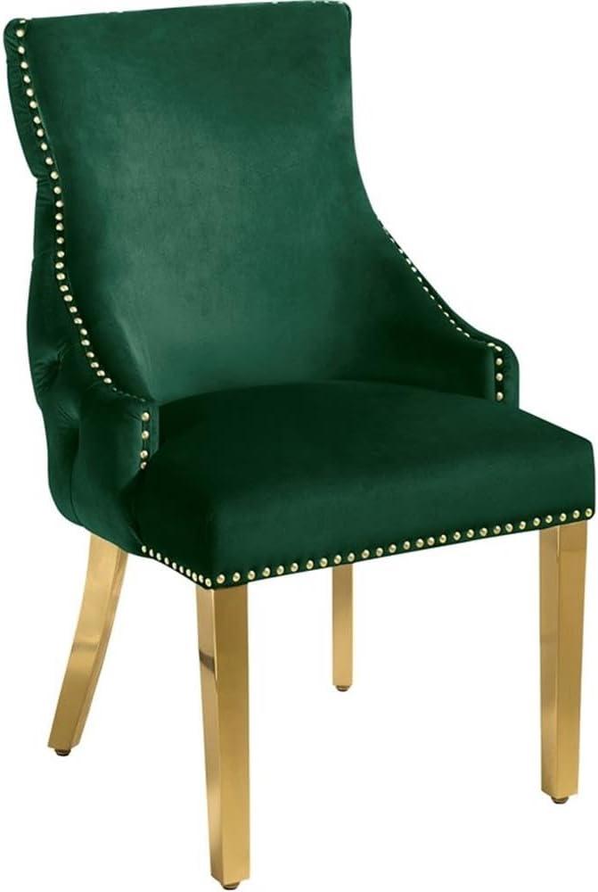 Meridian Furniture Tuft Gray Velvet Dining Chair in Gold Finish (Set of 2)