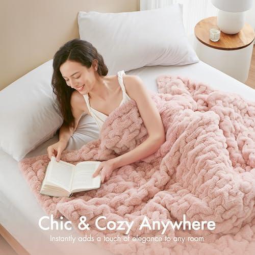 Madison Park Blush Ruched Fur Throw 50x60"