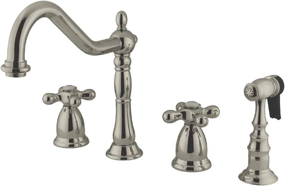 Kingston Brass Heritage Double-Handle 4-Hole Widespread Kitchen Faucet with Brass Sprayer