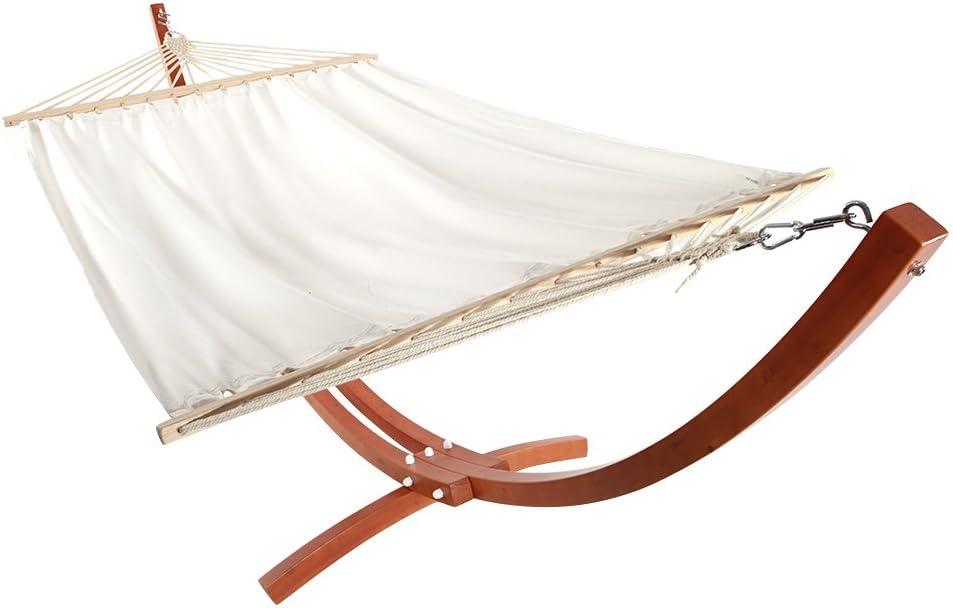 10.5 ft White Canvas Double Hammock with Pine Wood Arc Stand