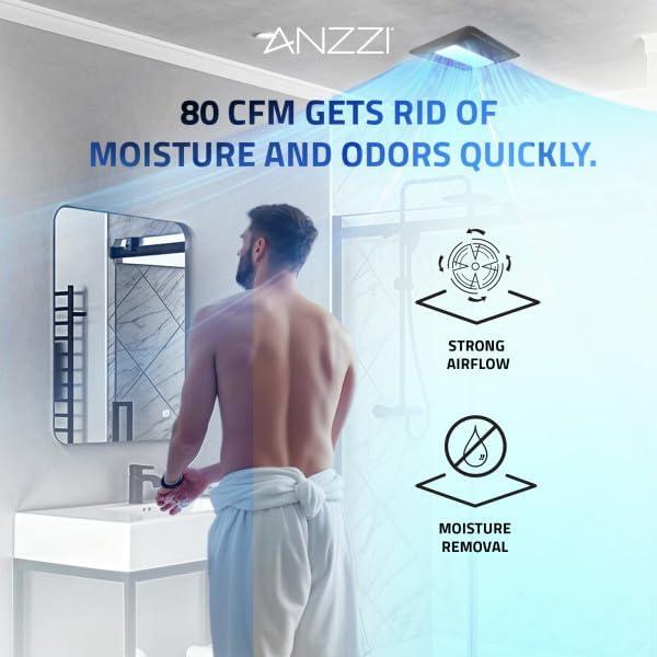 ANZZI 110 CFM 1.3 Sones Super Quiet Square Grill Ceiling Mount Sturdy 26 Watt Bathroom Exhaust Fan With Built-In LED Light Energy Star Rated