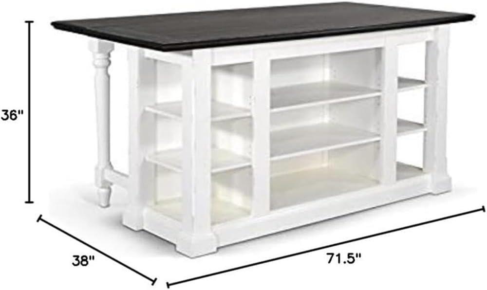 Pemberly Row Farmhouse 71.5" Wood Kitchen Island in White and Dark Brown