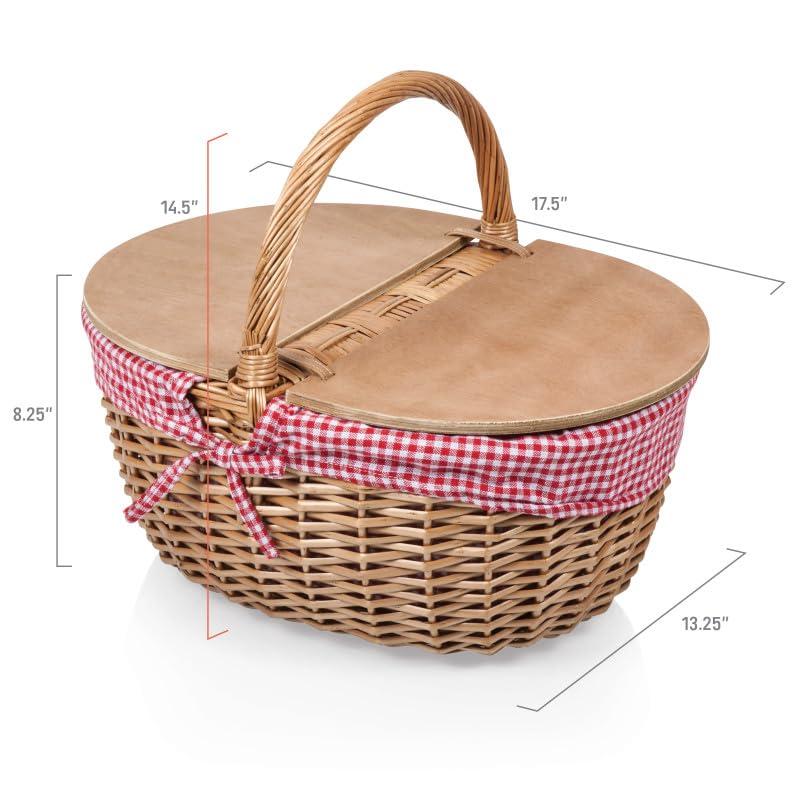 Mickey & Minnie Mouse - Country Picnic Basket, Red & White Gingham Pattern