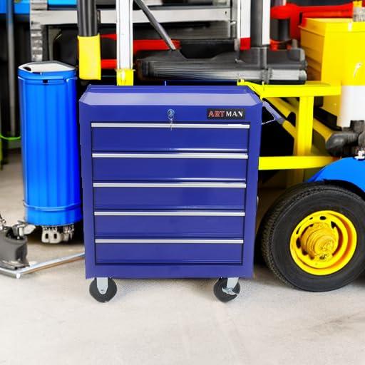 5 Large Drawers Tool Cart on Wheels,Rolling Tool Chest Tool Storage,Drawers Rolling Tool Trolley Organizer Tool Case for Garage, Warehouse, Workshop, Repair Shop (5 Large Drawers-29.3" H-Blue)