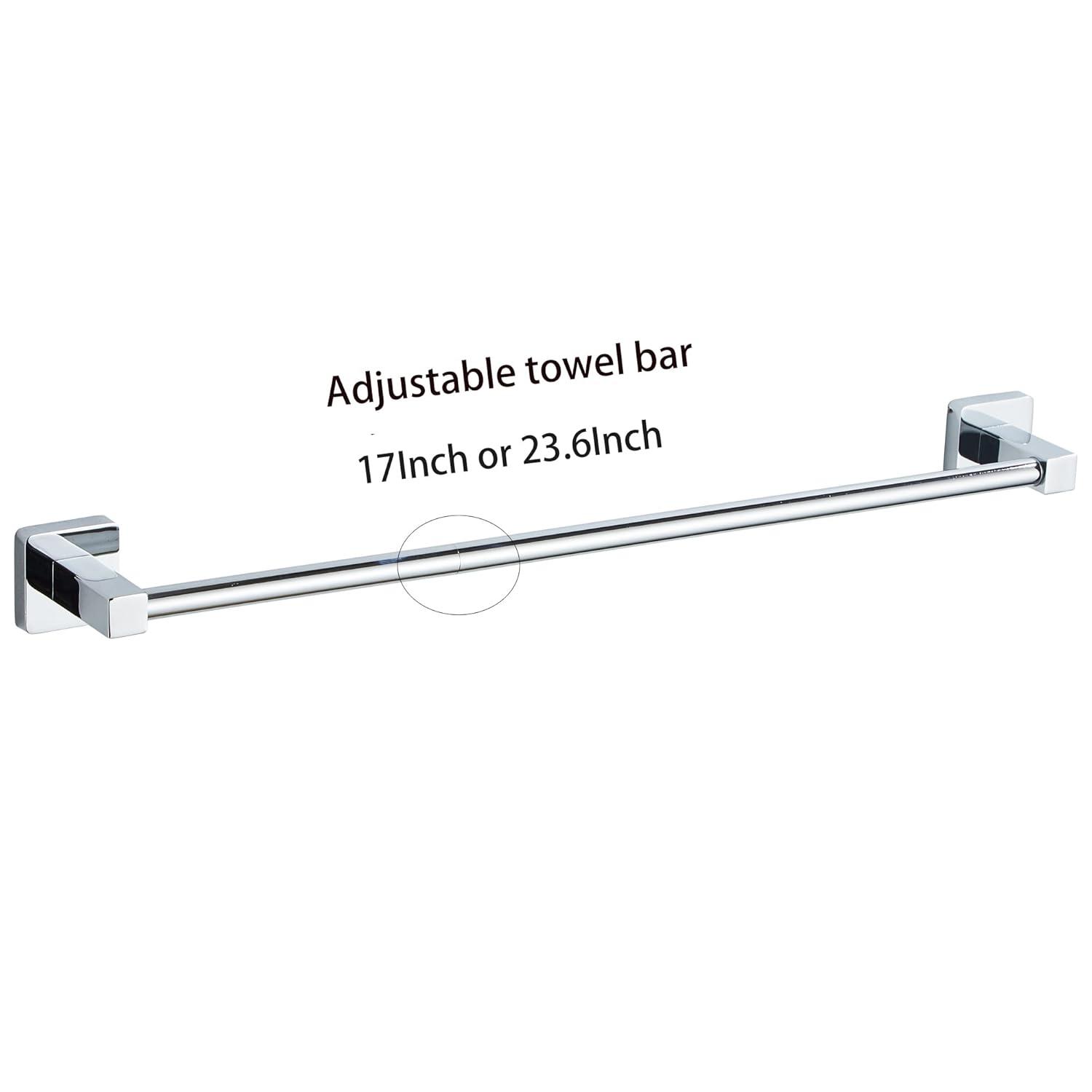 Chrome Bathroom Hardware Set 4 Pieces,Bathroom Accessories Set Stainless Steel Wall Mounted, Hand Towel Bar, Towel Ring, Robe Towel Hooks,Toilet Paper Holder,Towel Bar Set, 23.6 Inch