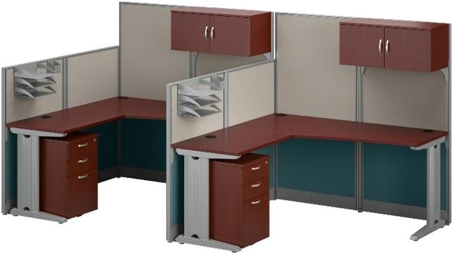 Bush Business Furniture Office in an Hour 2 Person L Shaped Cubicle Desks with Storage, Drawers, and Organizers