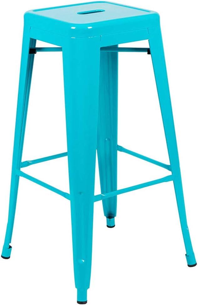 30'' High Backless Distressed Antique Blue Metal Indoor-Outdoor Barstool