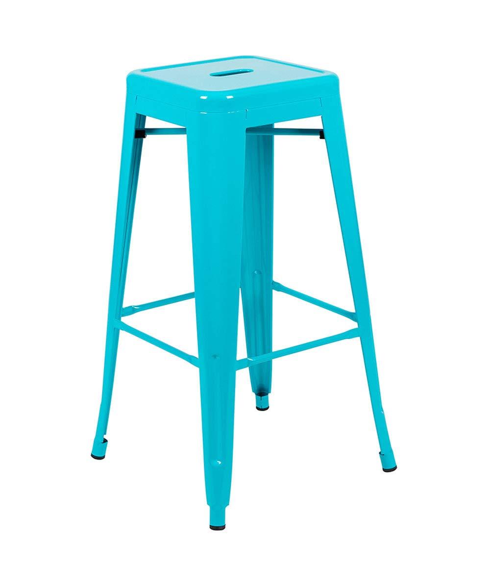 30'' High Backless Distressed Antique Blue Metal Indoor-Outdoor Barstool