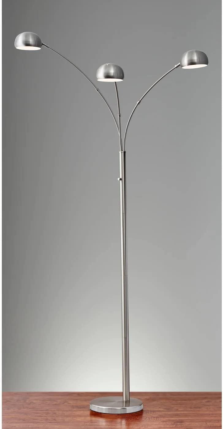 Adjustable Silver Steel Arc Floor Lamp with Marble Base