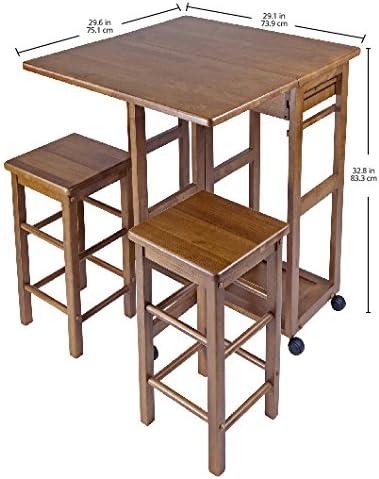 3pc Suzanne Space Saver Drop Leaf Dining Set Teak - Winsome: Compact, Storage Drawers & 2 Stools