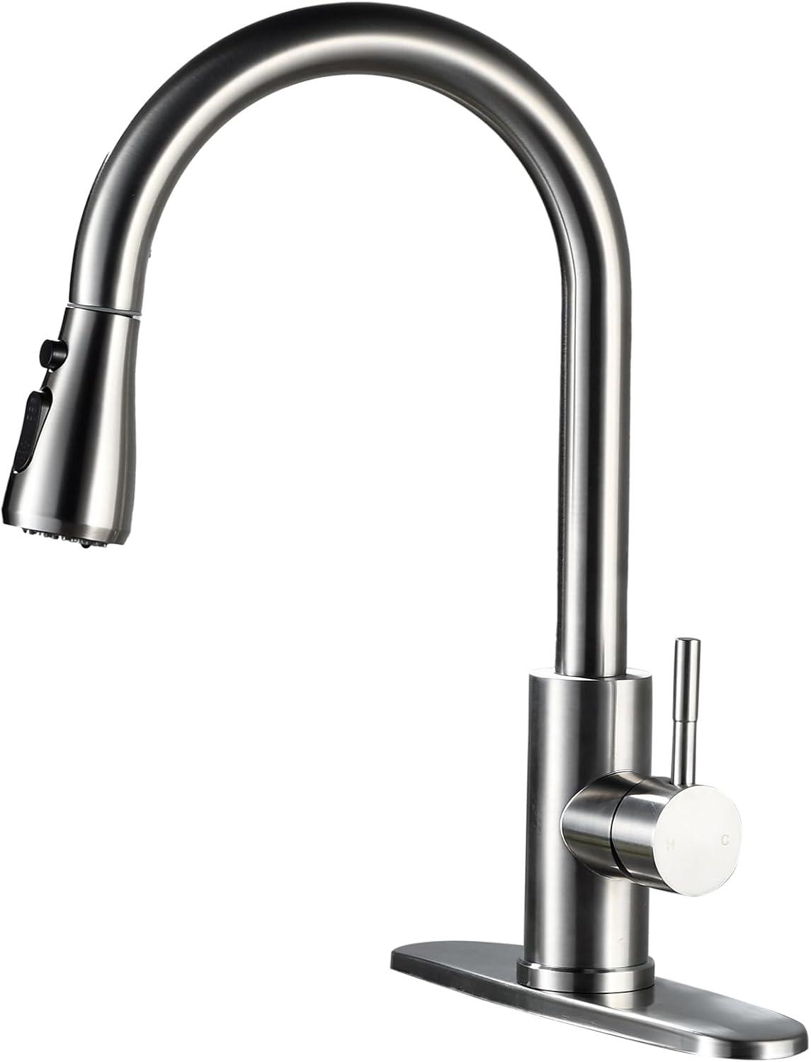 Brushed Nickel Stainless Steel Pull Down Kitchen Faucet