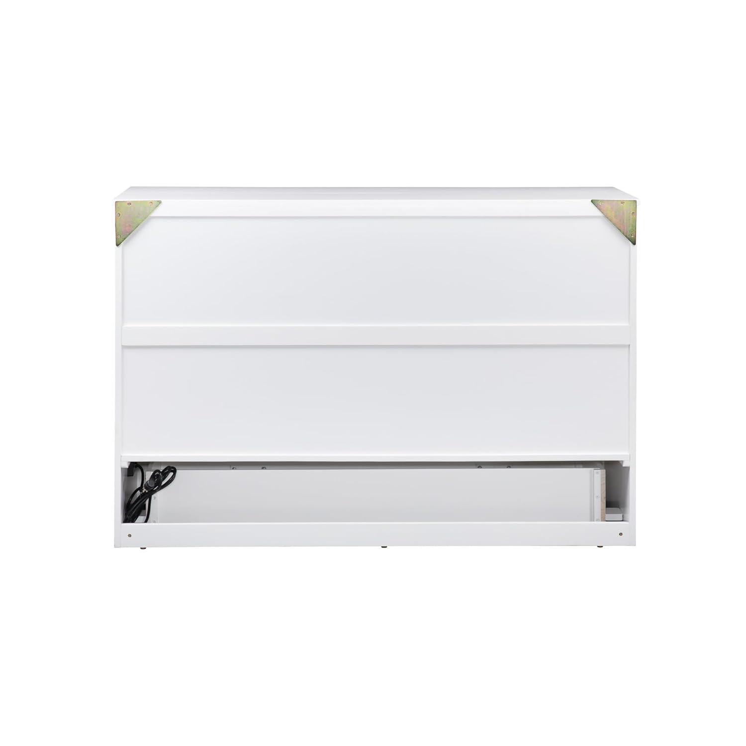 Queen Deerfield Murphy Bed Chest with Charging Station White - AFI: Space-Saving, Fold-Out Mattress, Elegant Design