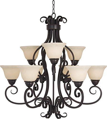 Oil Rubbed Bronze 9-Light Chandelier with Frosted Ivory Glass Shades