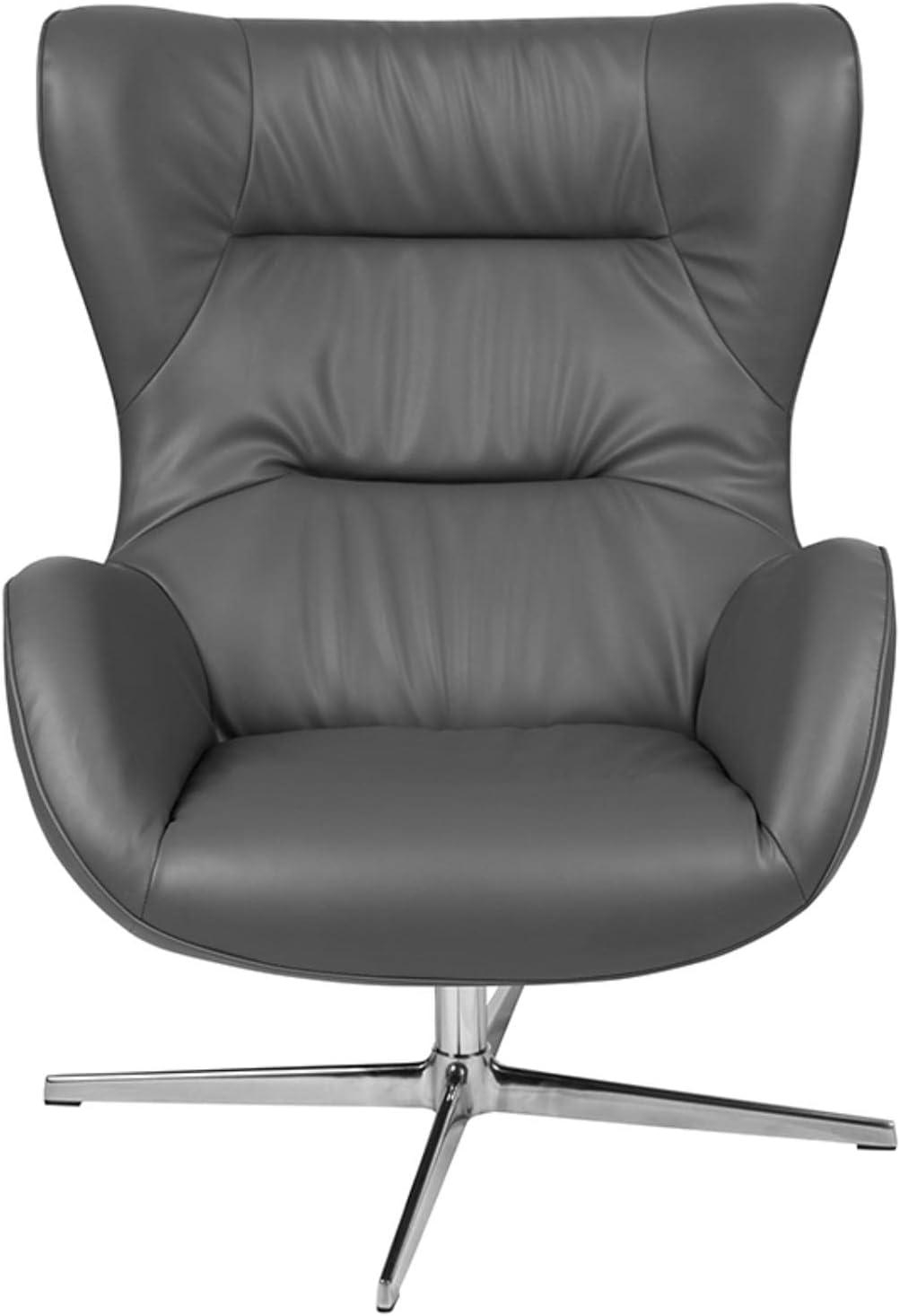 Flash Furniture Gray LeatherSoft Swivel Wing Chair