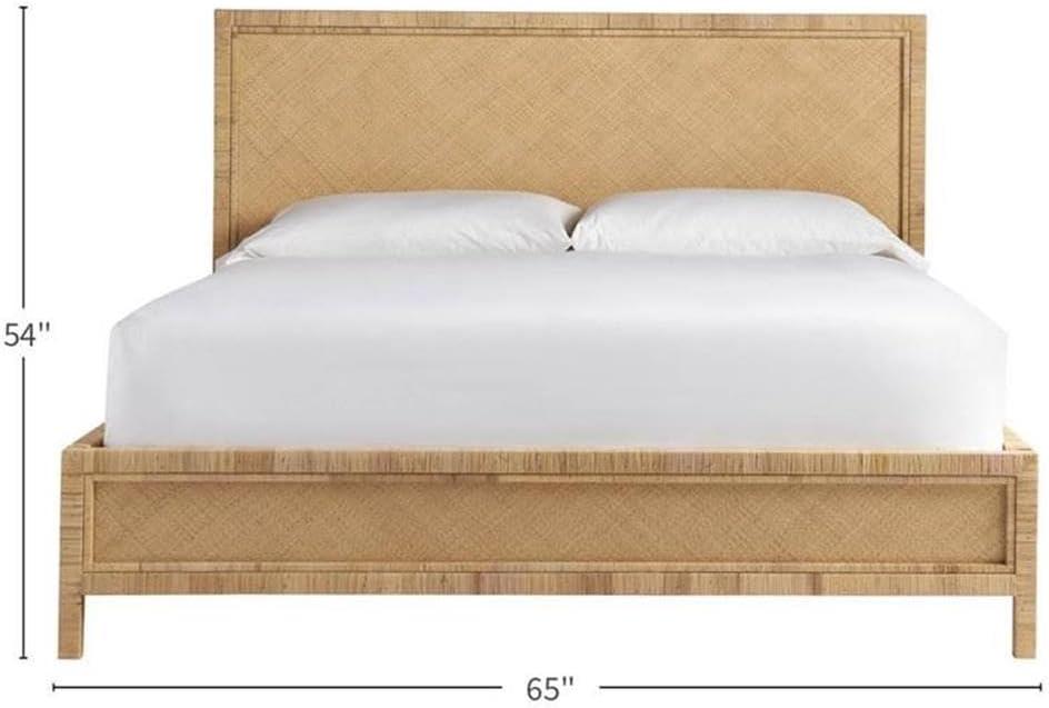 Maklaine Coastal Wicker / Rattan Panel Bed King in Mahogany Finish