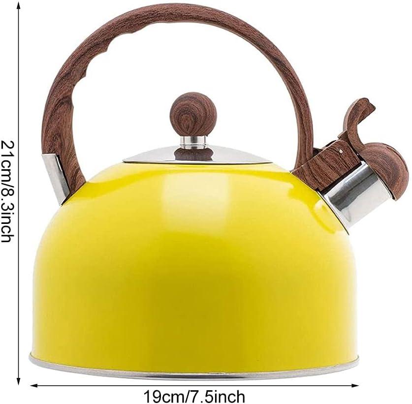 Venoly 2.5 Liter Whistling Tea Kettle - Modern Stainless Steel Whistling Tea Pot for Stovetop Hot Water Boiler with Cool Grip Ergonomic Handle (Lemon Yellow, 2.5 Quarts/Liters)