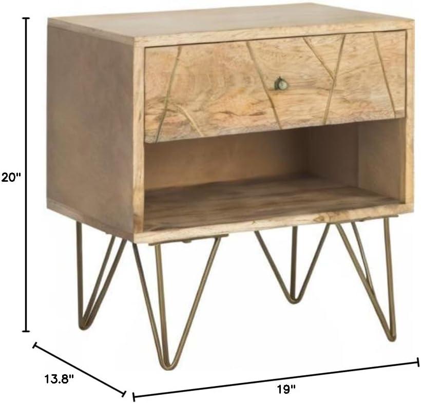 SAFAVIEH Marigold Mid-Century 1 Drawer Nightstand, Natural