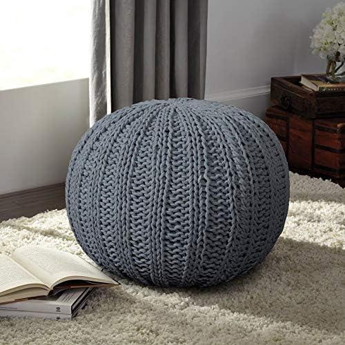 LR Home Medium Solid Transitional Indoor Round Pouf, Gray, 20" x 20" x 16"