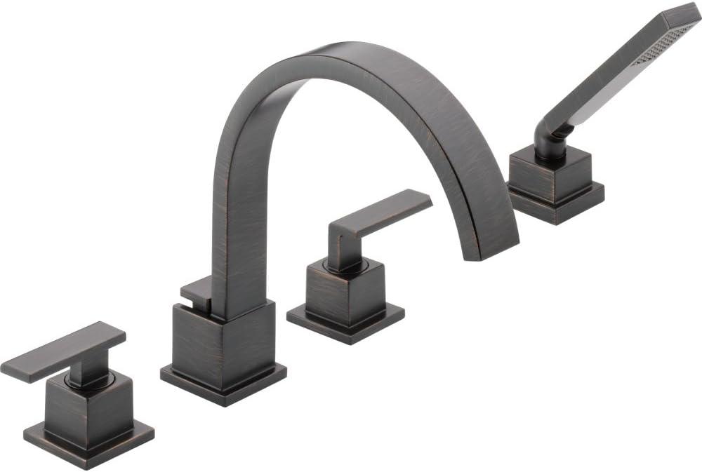 Vero Double Handle Deck Mounted Roman Tub Faucet with Handshower