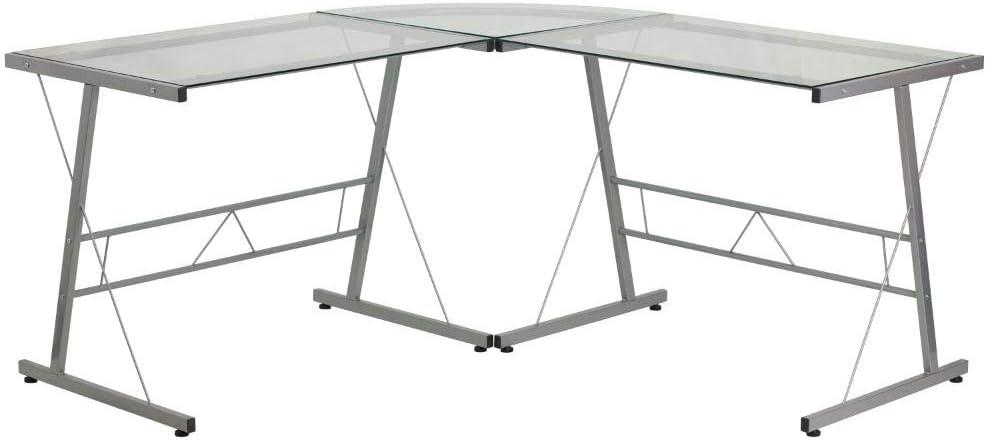 Flash Furniture L-Shaped Desk 83.5" Computer Corner Desk, Gaming Corner Desk, Home Office Corner Desk, Gaming Desk, Easy to Assemble, Clear