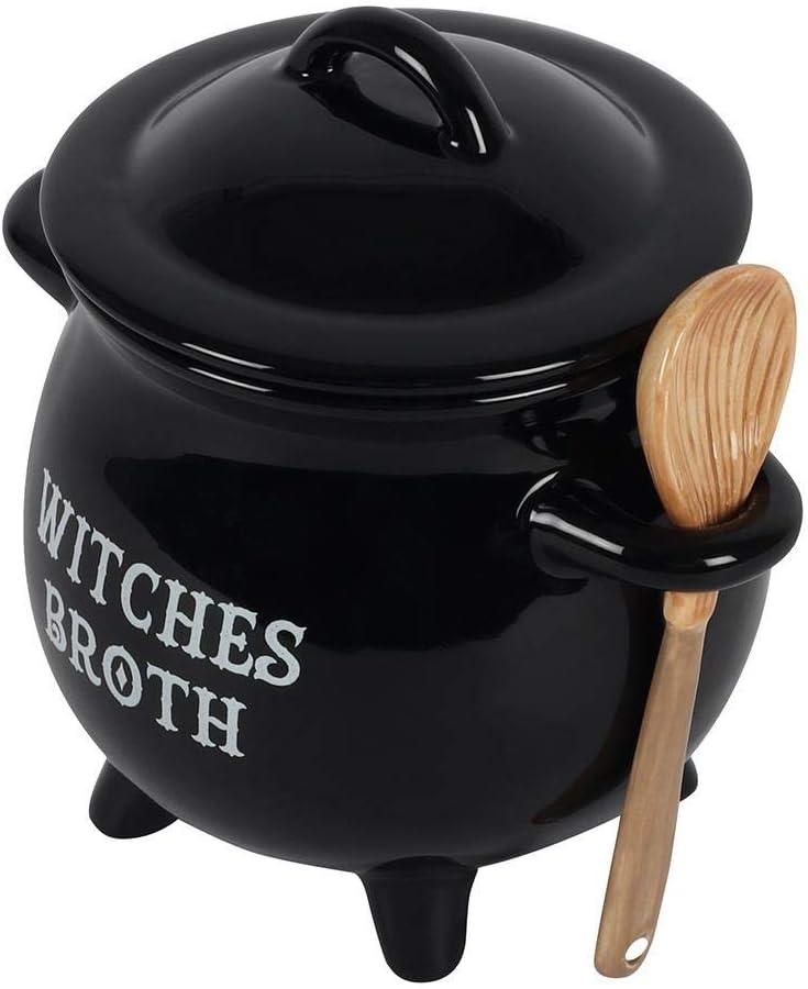 Pacific Giftware Witches Broth Cauldron Ceramic Bowl with Broom Spoon