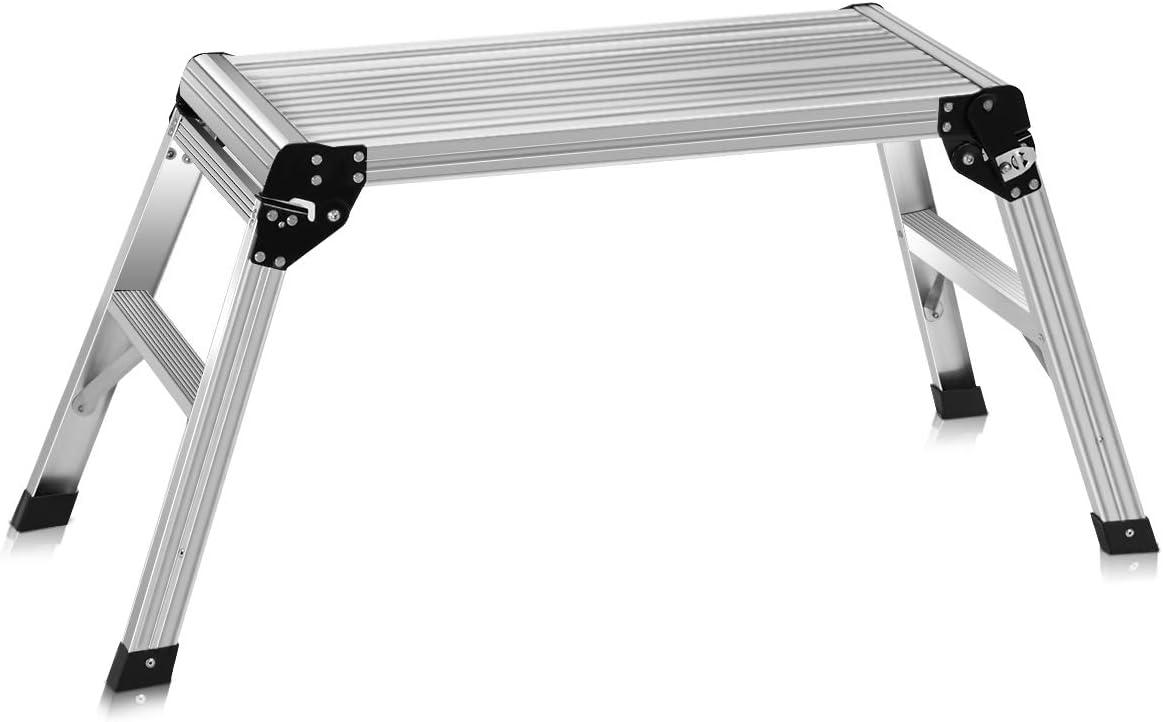 GVN Heavy Duty Portable Bench Aluminum Folding Step Ladder, Capacity Steel Ladder for Household and Office