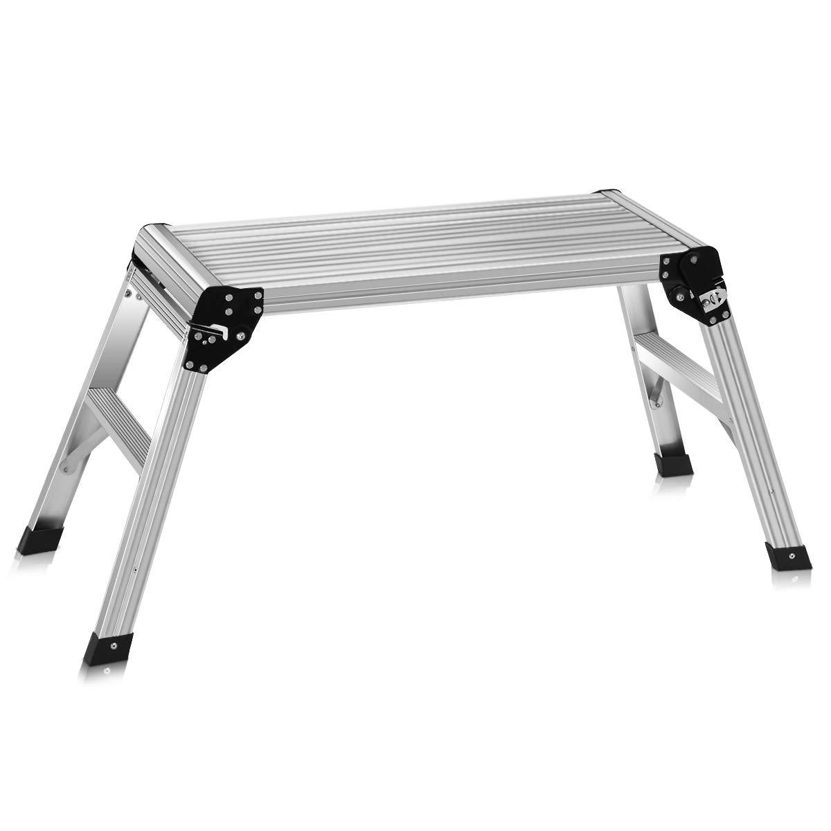 GVN Heavy Duty Portable Bench Aluminum Folding Step Ladder, Capacity Steel Ladder for Household and Office
