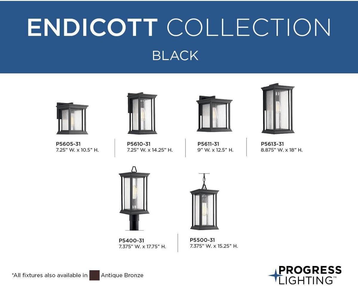 Progress Lighting Endicott 1-Light Outdoor Wall Lantern, Textured Black, Linen Glass Shade