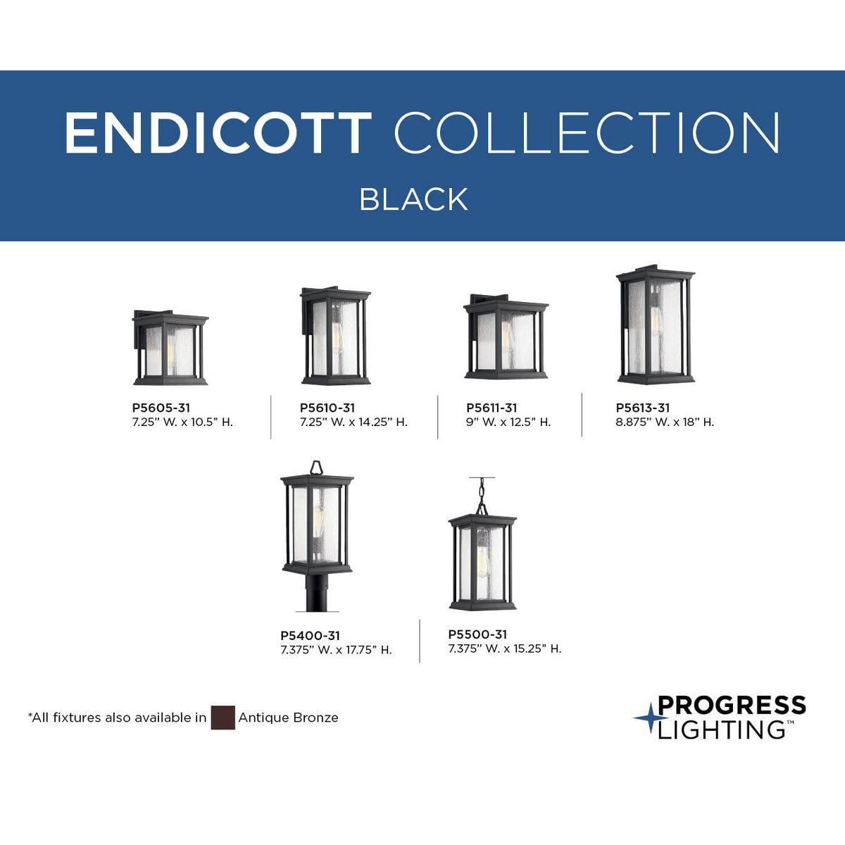 Progress Lighting Endicott 1-Light Outdoor Wall Lantern, Textured Black, Linen Glass Shade