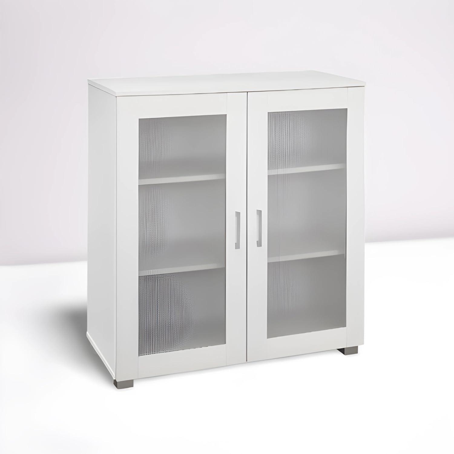 Kings Brand Furniture - 2-Door Accent Storage Cabinet, Sideboard Buffet Floor Storage Cupboard for Kitchen, Dining Room, Living Room, Entryway - White