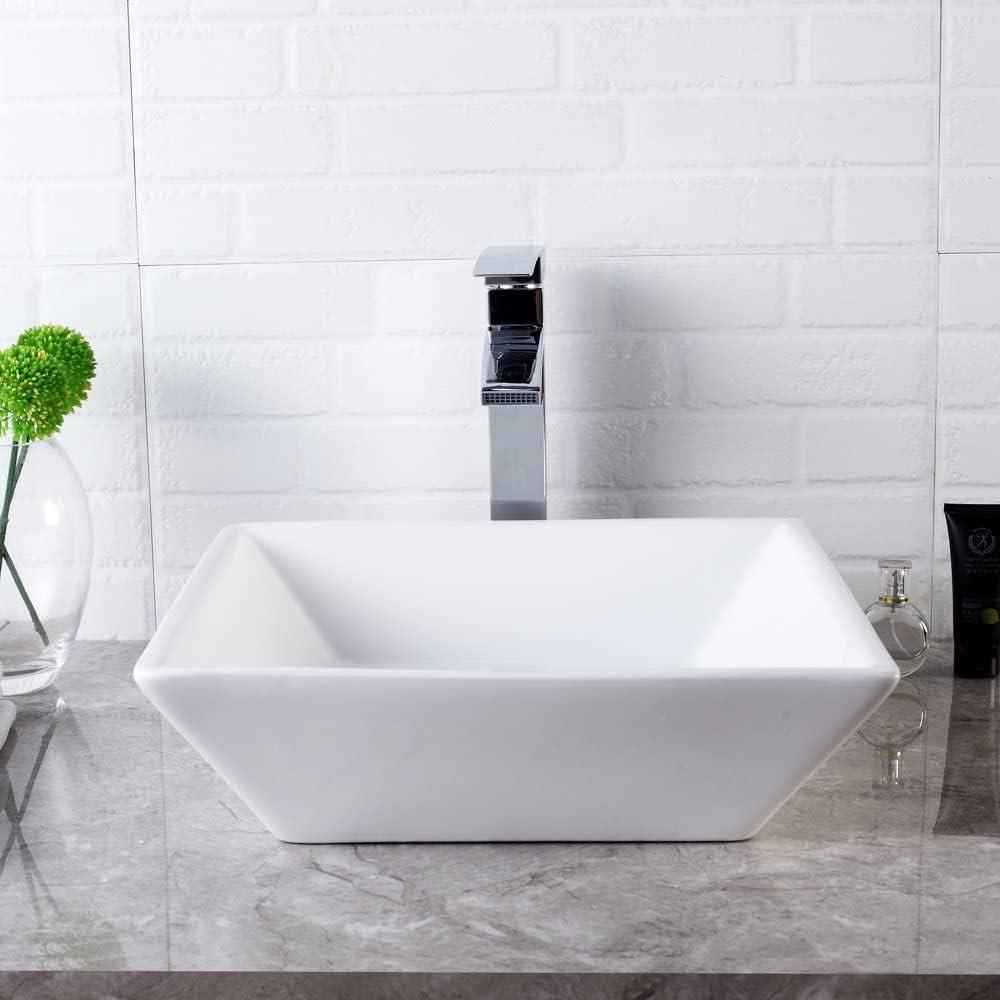 16-Inch White Ceramic Square Above-Counter Bathroom Vessel Sink