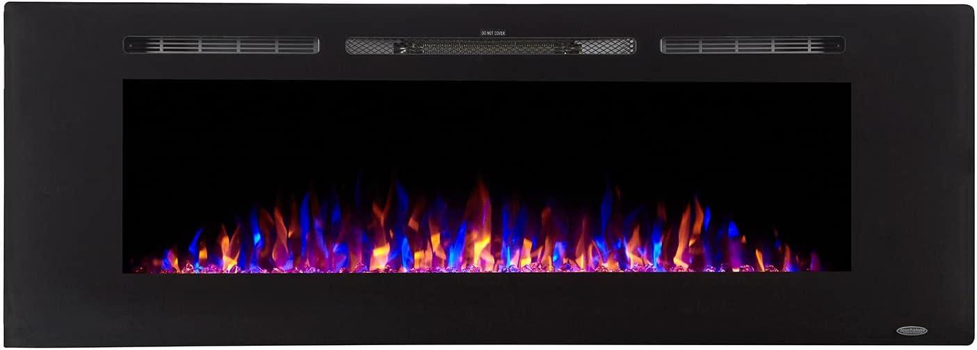 Sideline 60" Black Recessed Electric Fireplace with Realistic Flames