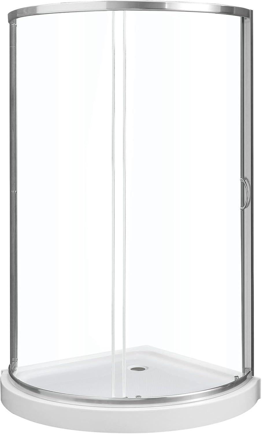 Breeze 38 in. Framed Round Sliding Clear Glass Shower Kit with Base Included