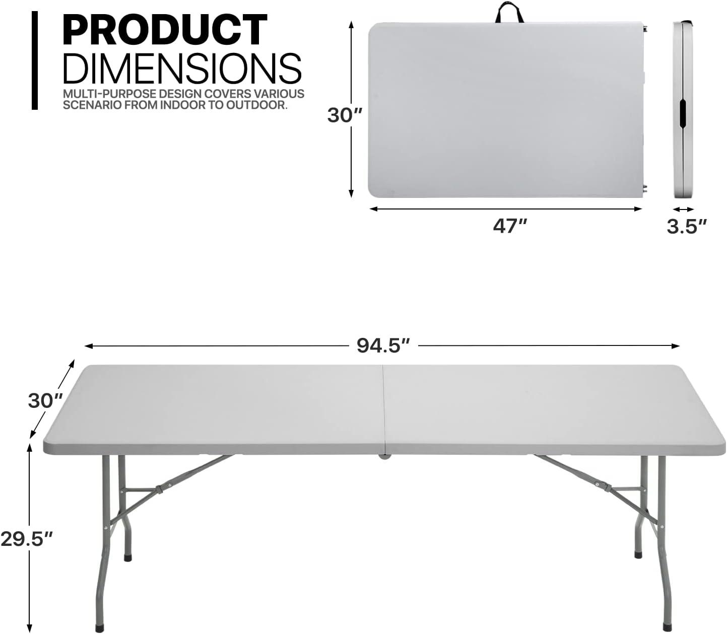 Plastic Folding Card Table, Indoor Outdoor Portable Picnic Table with Carrying Handle for Camping