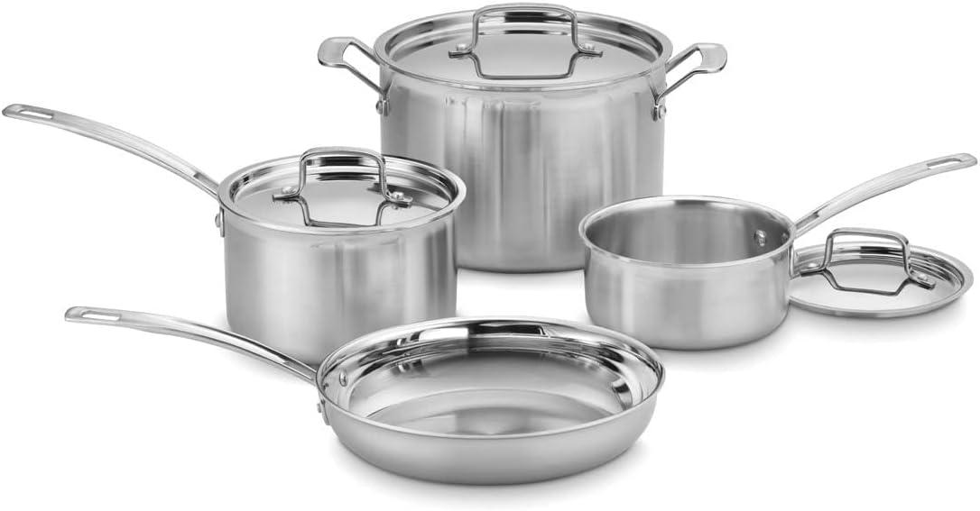 Stainless Steel 7-Piece Cookware Set with Tri-Ply Construction