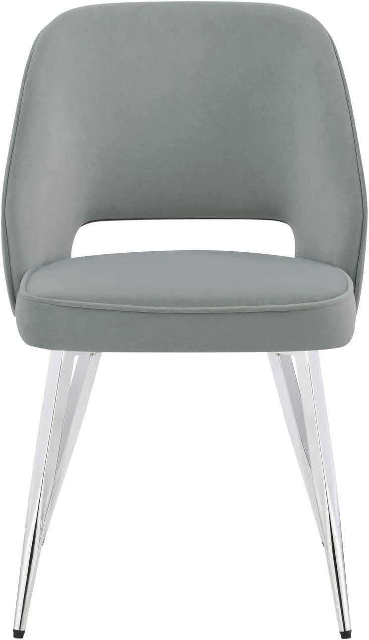 Gray Velvet Upholstered Side Chair with Chrome Legs