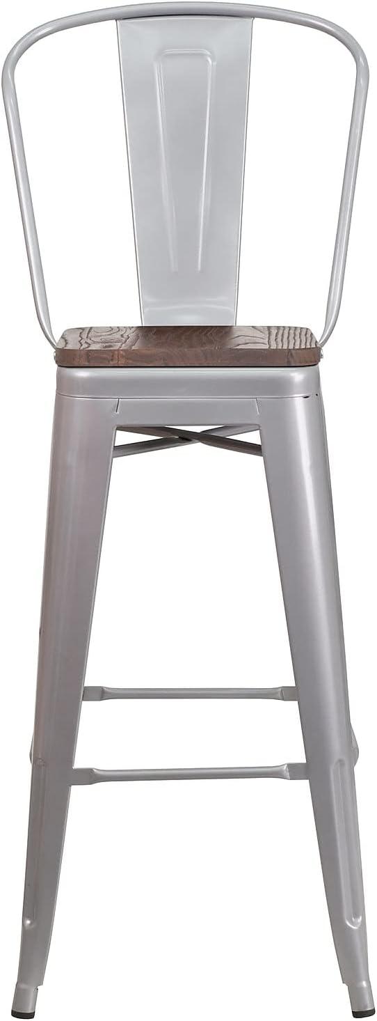 Flash Furniture 24" High Metal Counter Height Stool with Back and Wood Seat