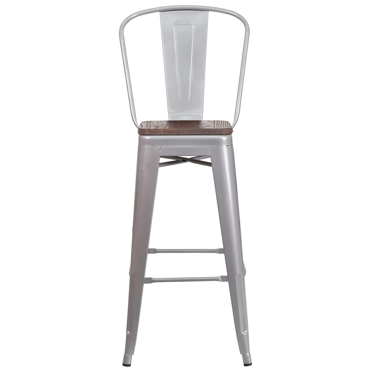 Flash Furniture 24" High Crystal Teal-Blue Metal Counter Height Stool with Back and Wood Seat