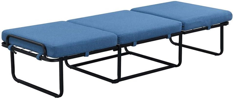 Soft Blue Fabric Convertible Ottoman Twin Bed with Metal Frame